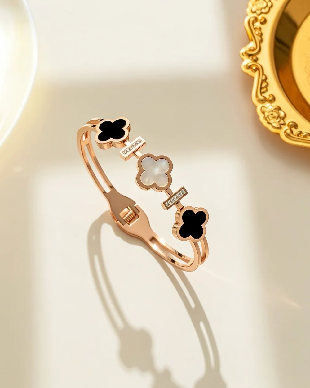 Iconic Quad Titanium Steel Clover Bracelet in Rose Gold